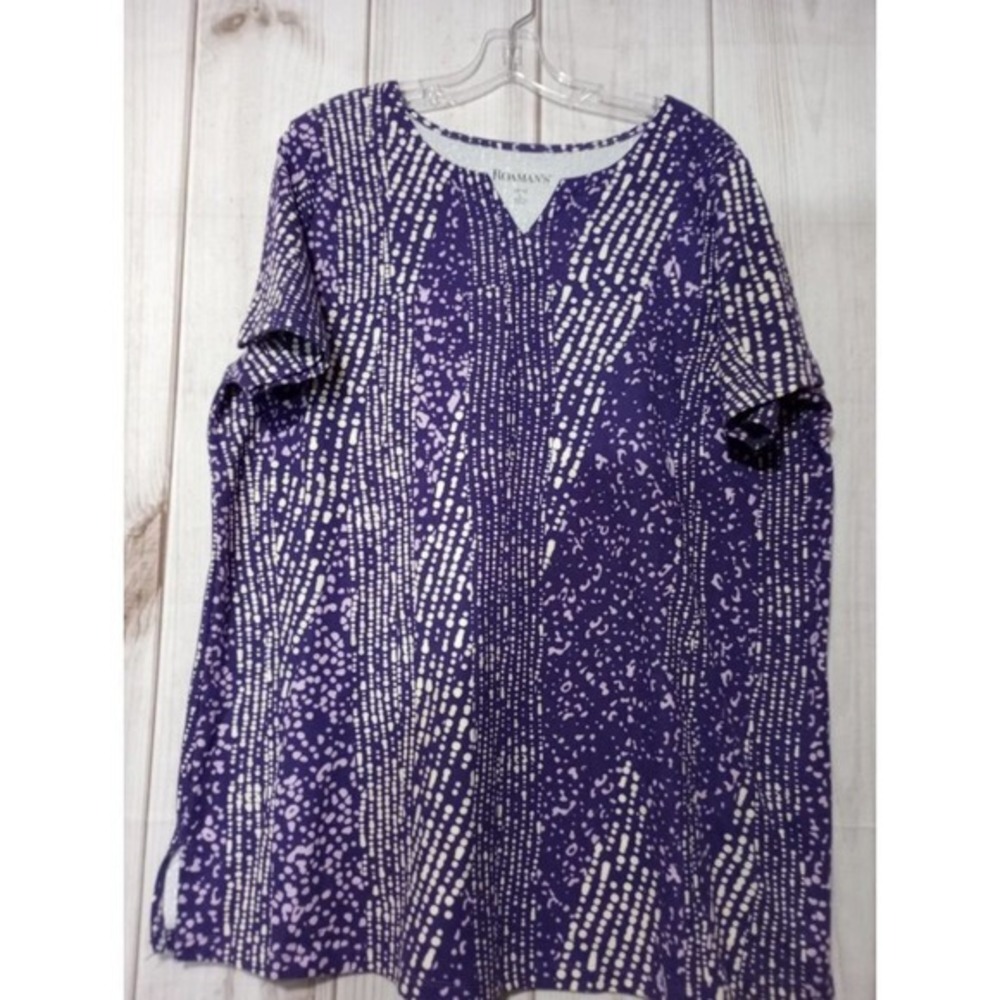Roamans Purple Abstract Print V Neck Tunic Top Plus Size‎ 18 20 L